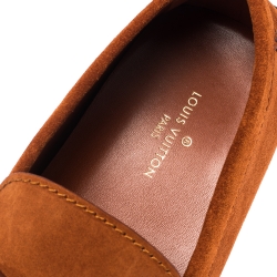 Pre Owned Louis Vuitton Orange Suede Hockenheim Loafers Size 43