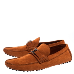 Pre Owned Louis Vuitton Orange Suede Hockenheim Loafers Size 43