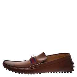 Pre Owned Louis Vuitton Brown Leather Hockenheim Moccasin Size 43