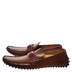 Pre Owned Louis Vuitton Brown Leather Hockenheim Moccasin Size 43