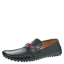 Pre Owned Louis Vuitton Green Leather Hockenheim Loafers Size 43