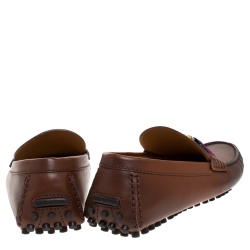 Pre Owned حذاء لوفرز لوي فيتون هوكينهيم جلد بني مقاس 43.5