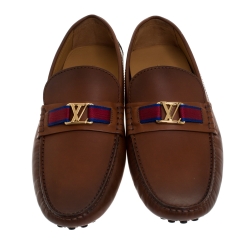 Pre Owned حذاء لوفرز لوي فيتون هوكينهيم جلد بني مقاس 43.5