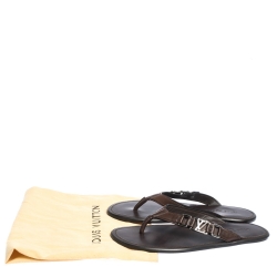 Pre Owned Louis Vuitton Brown Leather Hamptons Thong Sandals Size 41.5