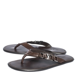 Pre Owned Louis Vuitton Brown Leather Hamptons Thong Sandals Size 41.5