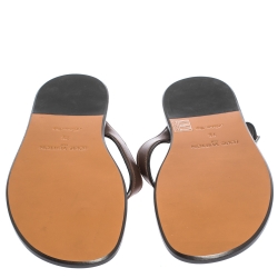 Pre Owned Louis Vuitton Brown Leather Hamptons Thong Sandals Size 41.5