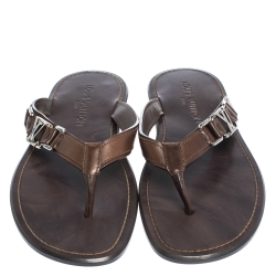 Pre Owned Louis Vuitton Brown Leather Hamptons Thong Sandals Size 41.5