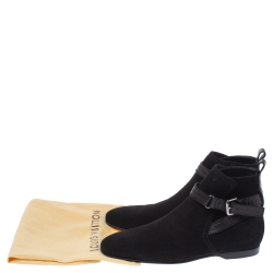 Pre Owned Louis Vuitton Black Suede and Leather Warren Ankle Boots Size 41