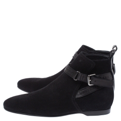 Pre Owned Louis Vuitton Black Suede and Leather Warren Ankle Boots Size 41
