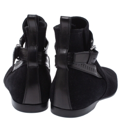 Pre Owned Louis Vuitton Black Suede and Leather Warren Ankle Boots Size 41