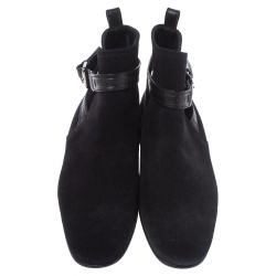Pre Owned Louis Vuitton Black Suede and Leather Warren Ankle Boots Size 41