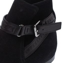 Pre Owned Louis Vuitton Black Suede and Leather Warren Ankle Boots Size 41