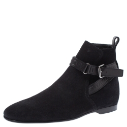 Pre Owned Louis Vuitton Black Suede and Leather Warren Ankle Boots Size 41