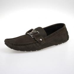 Pre Owned Louis Vuitton Petit Damier Monte Carlo Suede Loafers Size 43.5