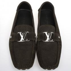 Pre Owned Louis Vuitton Petit Damier Monte Carlo Suede Loafers Size 43.5