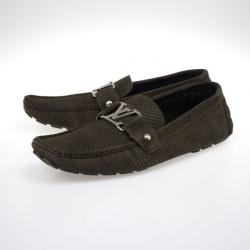 Pre Owned Louis Vuitton Petit Damier Monte Carlo Suede Loafers Size 43.5
