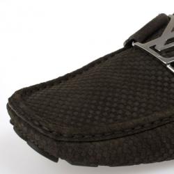 Pre Owned Louis Vuitton Petit Damier Monte Carlo Suede Loafers Size 43.5