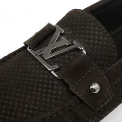 Pre Owned Louis Vuitton Petit Damier Monte Carlo Suede Loafers Size 43.5