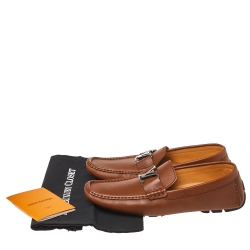 Pre Owned Louis Vuitton Brown Leather Monte Carlo Slip On Loafers Size 42.5
