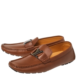 Pre Owned Louis Vuitton Brown Leather Monte Carlo Slip On Loafers Size 42.5