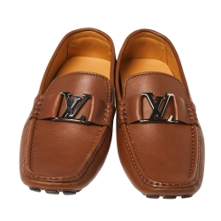 Pre Owned Louis Vuitton Brown Leather Monte Carlo Slip On Loafers Size 42.5