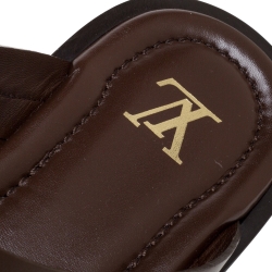 Pre Owned Louis Vuitton Brown Leather Foch Cross Strap Flat Slides Size 43.5