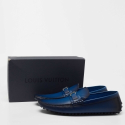 Pre Owned Louis Vuitton Blue Leather Hockenheim Slip On Loafers Size 46