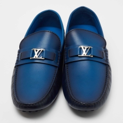 Pre Owned Louis Vuitton Blue Leather Hockenheim Slip On Loafers Size 46