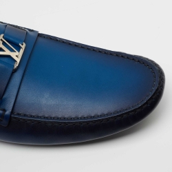 Pre Owned Louis Vuitton Blue Leather Hockenheim Slip On Loafers Size 46