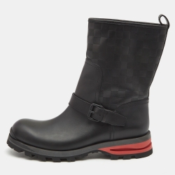 Pre Owned Louis Vuitton Black Infini Empreinte Leather Midcalf Length Boots Size 43