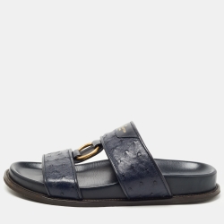 Louis Vuitton Navy Blue Ostrich Leather Slides Size 43.5