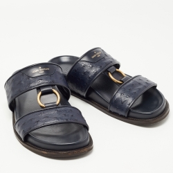 Louis Vuitton Navy Blue Ostrich Leather Slides Size 43.5