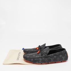 Pre Owned Louis Vuitton Two Tone Monogram Canvas Driver Loafers  Size 43