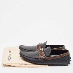 Louis Vuitton Black/Brown Monogram Canvas and Leather Slip On Loafers Size 40