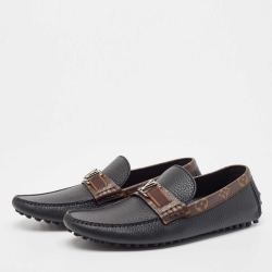 Louis Vuitton Black/Brown Monogram Canvas and Leather Slip On Loafers Size 40