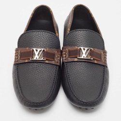 Louis Vuitton Black/Brown Monogram Canvas and Leather Slip On Loafers Size 40