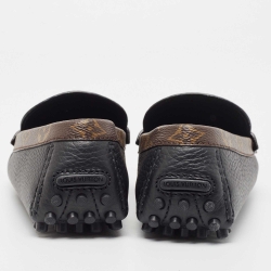 Louis Vuitton Black/Brown Monogram Canvas and Leather Slip On Loafers Size 40
