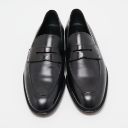 Pre Owned Louis Vuitton Black Leather Penny Slip On Loafers Size 42