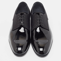 Pre Owned Louis Vuitton Black Petit Damier Fabric and Patent Leather Solferino Derby Size 41