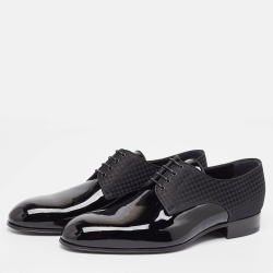 Pre Owned Louis Vuitton Black Petit Damier Fabric and Patent Leather Solferino Derby Size 41