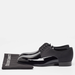 Pre Owned Louis Vuitton Black Petit Damier Fabric and Patent Leather Solferino Derby Size 41