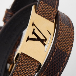 Louis Vuitton Gold Tone Sign It Damier Ebene Leather Bracelet