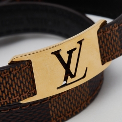 Louis Vuitton Gold Tone Sign It Damier Ebene Leather Bracelet