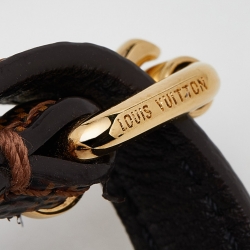 Louis Vuitton Gold Tone Sign It Damier Ebene Leather Bracelet