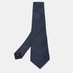 Louis Vuitton Navy Blue Monogram Silk Tie 