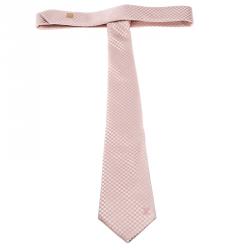 Pre Owned Louis Vuitton Pink Checked Jacquard Silk Tie