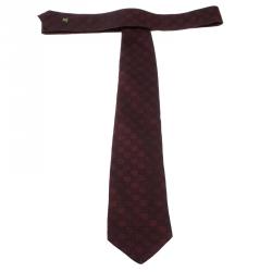 Pre Owned Louis Vuitton Maroon Damier Ebene Silk Jacquard Tie