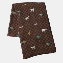 Pre Owned LOUIS VUITTON LV x The Darjeeling Limited Stole Damier Dark BrownM98226 Wool