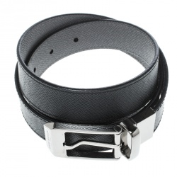 Pre Owned Louis Vuitton Black/Grey Taiga Leather Slender Reversible Belt 95cm