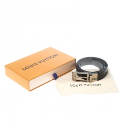 Pre Owned Louis Vuitton Black/Grey Taiga Leather Slender Reversible Belt 95cm